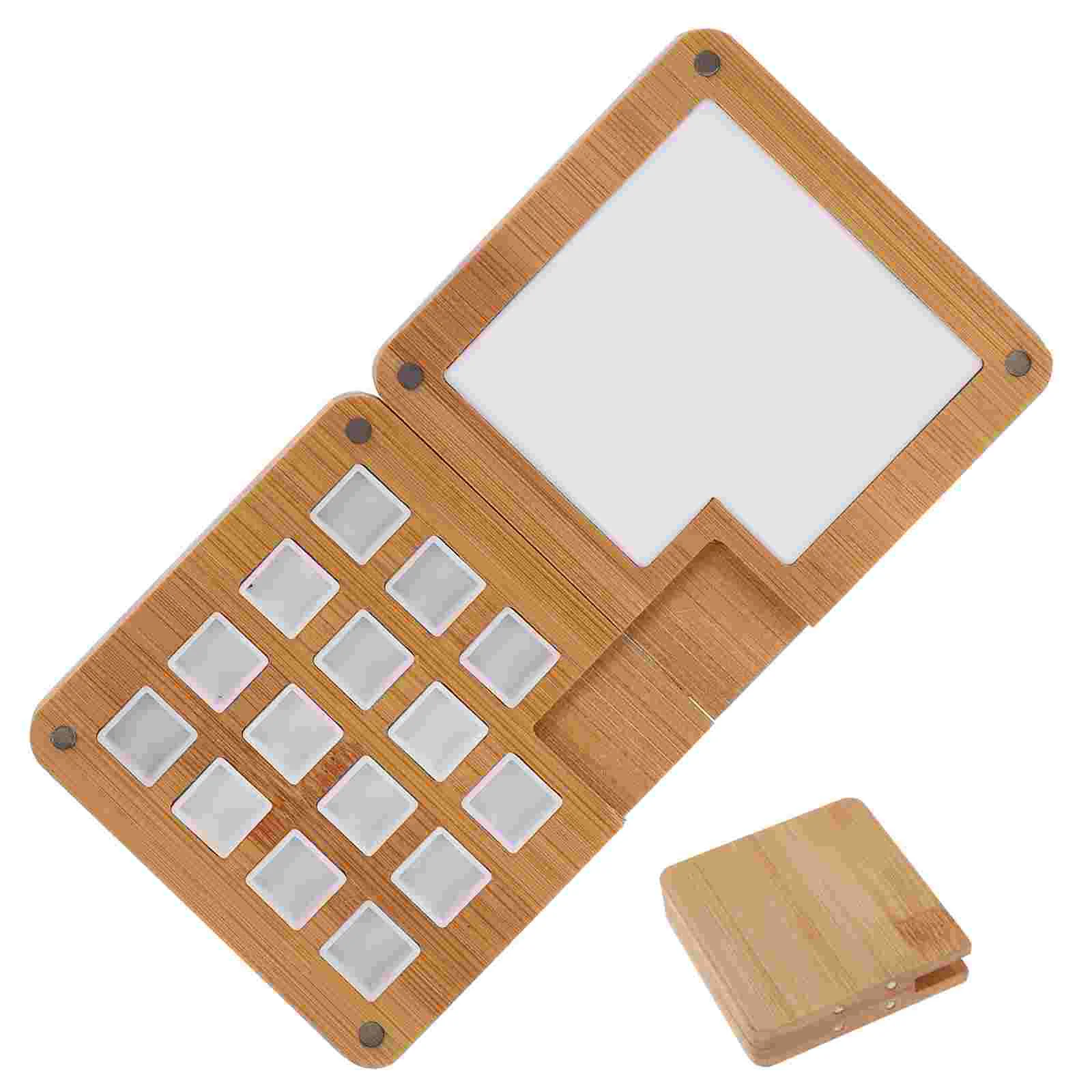 

Box Wood Watercolor Palette Pigment Holder Case Mixing Painting Tray Wooden Lid DIY