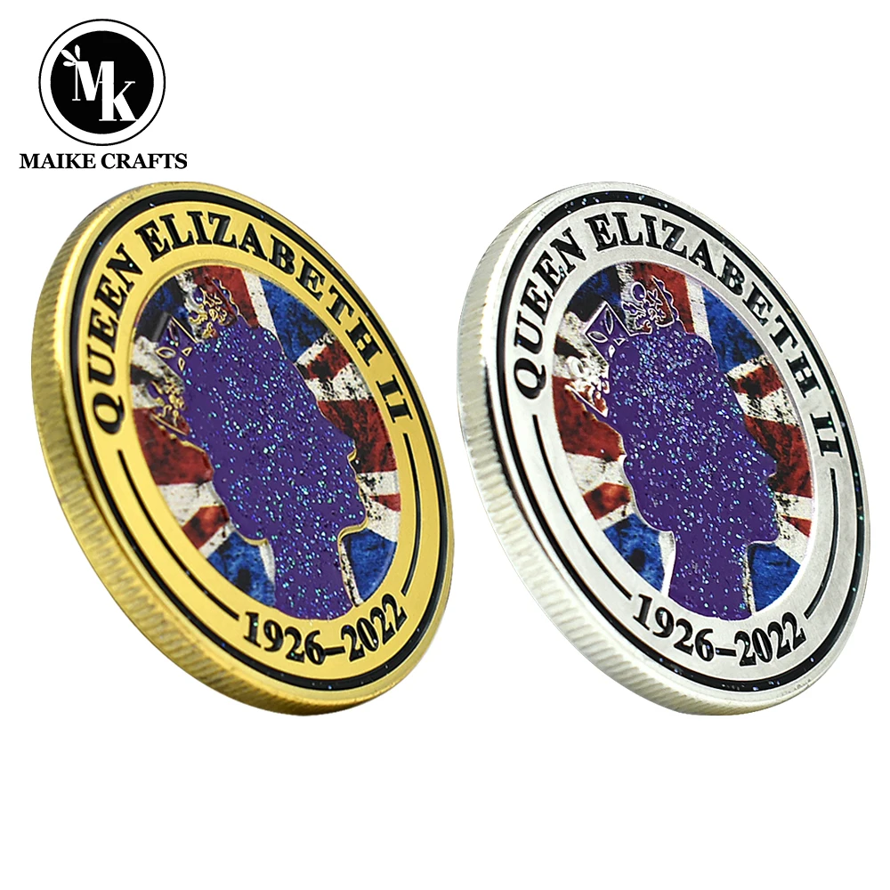 

2 Pcs/set 1922-2022 Elizabeth II Commemorative Coin Gold Silver Queen Challenge Coin Collection Gift
