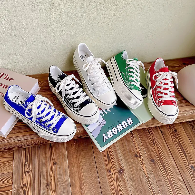 

2022 Platform Canvas Shoes Woman Sneakers Fashion Woman Vulcanize Shoes Flat Women Ladies Sneakers Shoes Tennis Female Red White