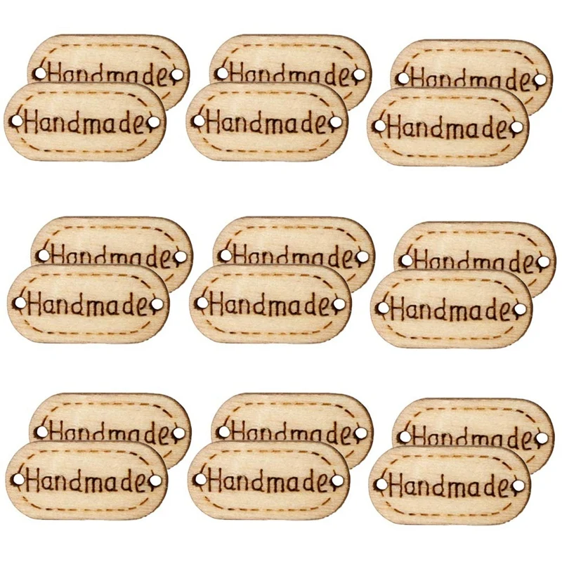 

Wooden Buttons 200 Pieces Handmade Buttons Handmade Tag Label for DIY Sewing Crafts Clothing Luggage and Accessories
