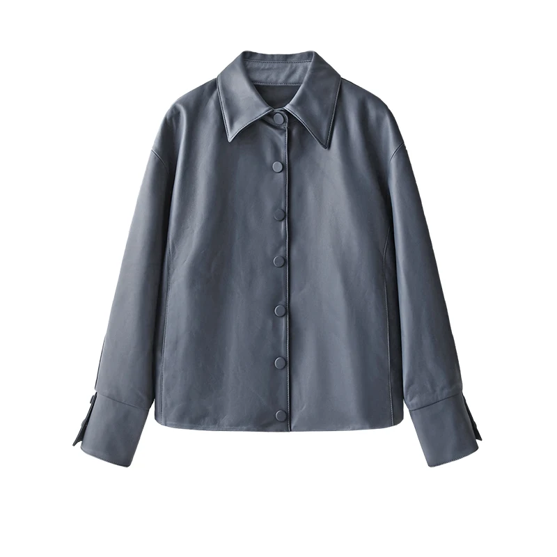 New 2022 Genuine Leather Jacket for Women Sheepskin  Casaca De Cuero Mujer  Real Leather Jacket  Covered Button  Vintage