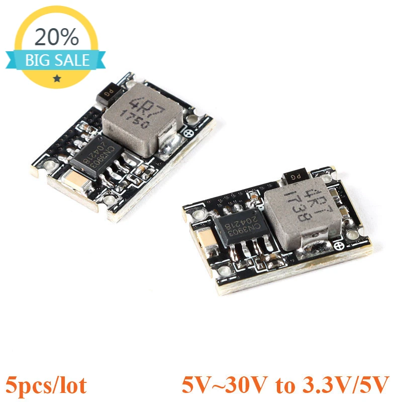 

5PCS 3A Mini DC-DC Buck Step Down Converter Board Module 5V-30V to 3.3V 5V DC DC Voltage Regulator PCB Board Power Module