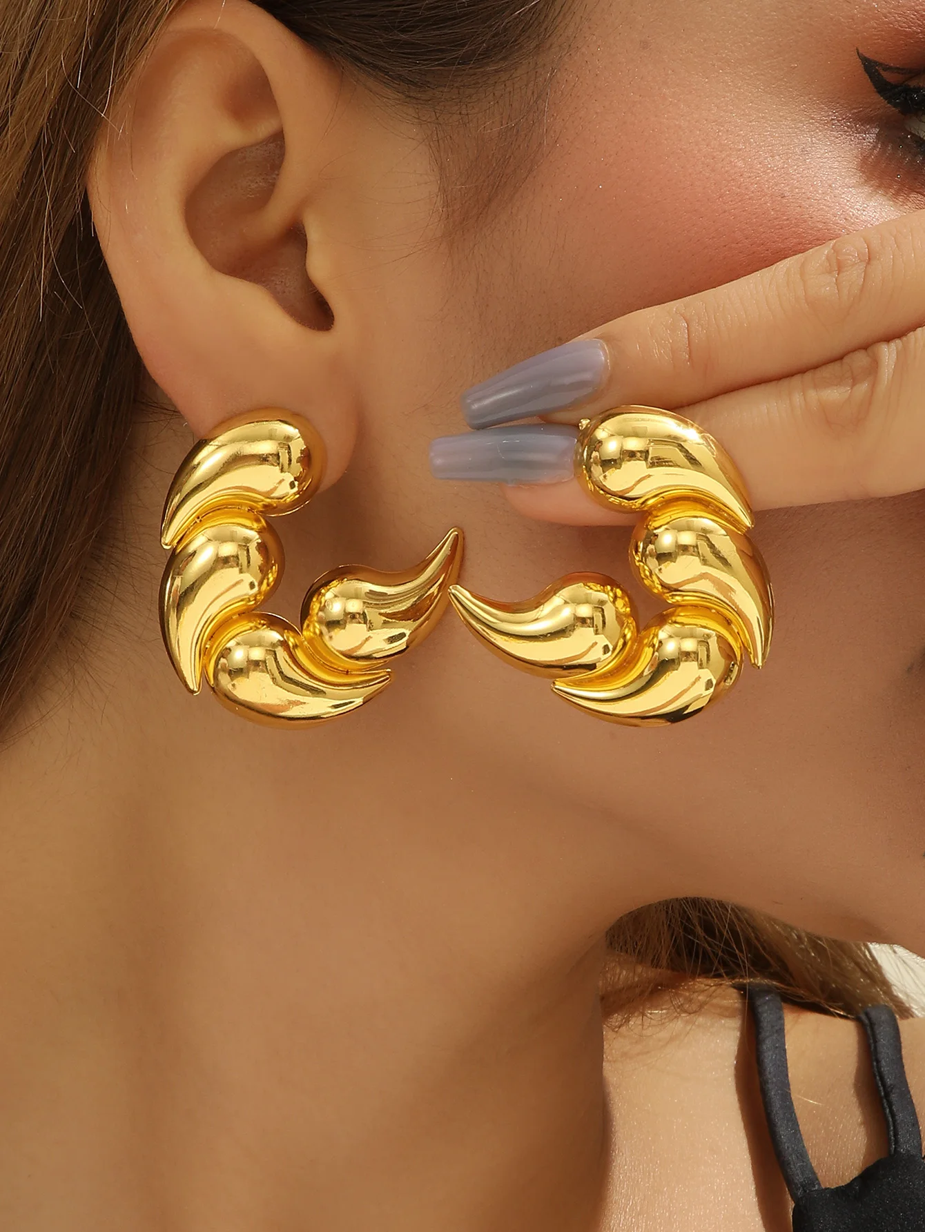 Серьги-подвески женские массивные из нержавеющей стали винтажные глянцевые