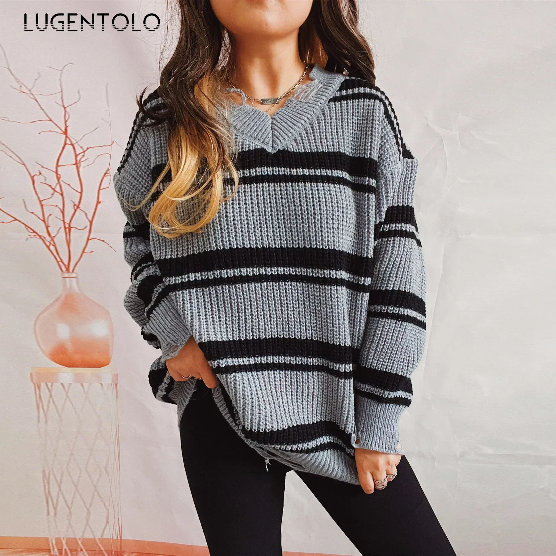 Женские свитера с v-образным вырезом свободные вязаные новые осенне-зимние