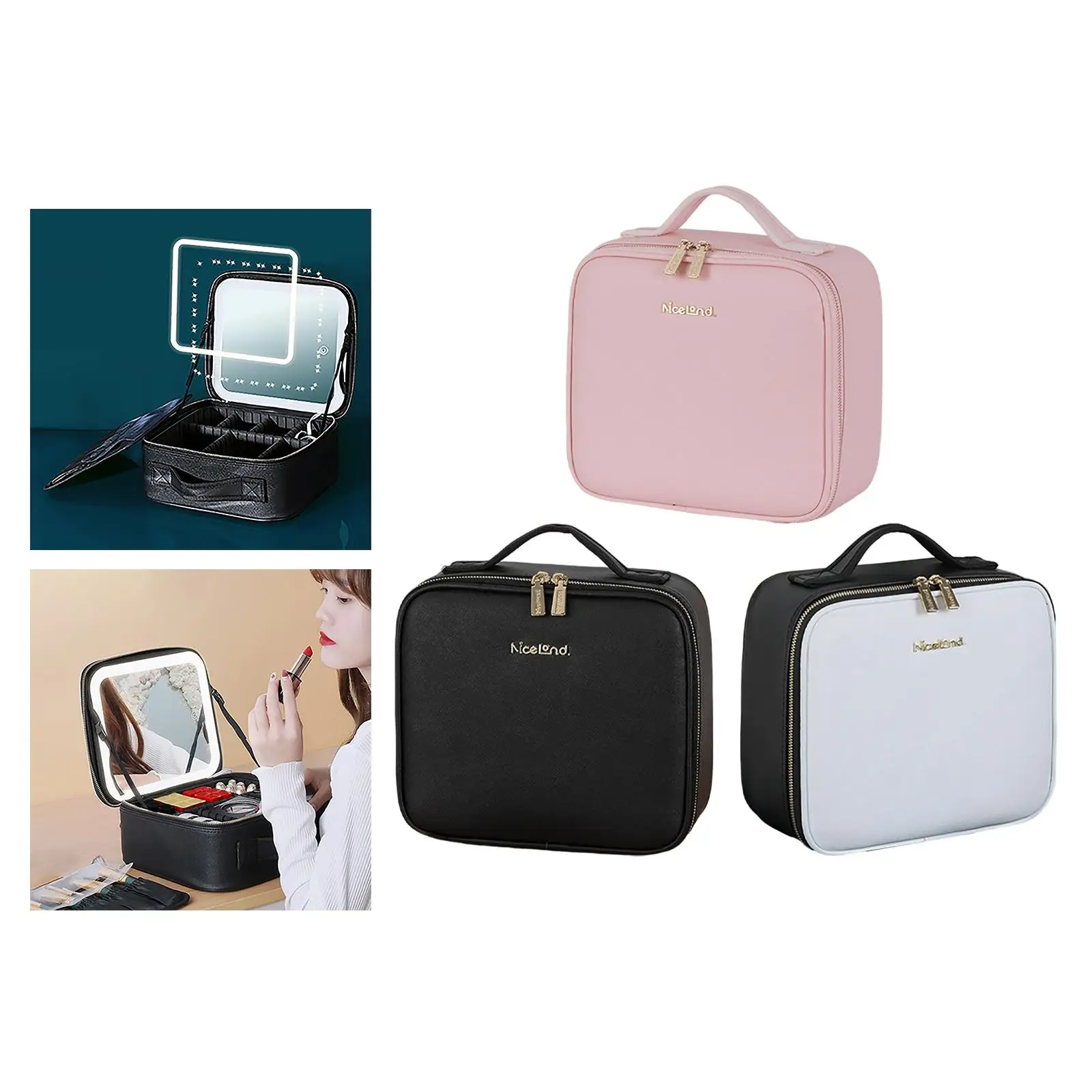 

Train Makeup Case with LED Mirror Adjustable Dividers Beauty Box for Toiletry Makeup Brushes