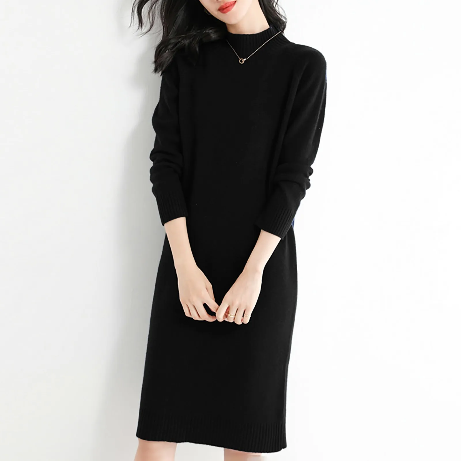 Женское платье-свитер из 100% мериносовой шерсти трикотаж пуловер с