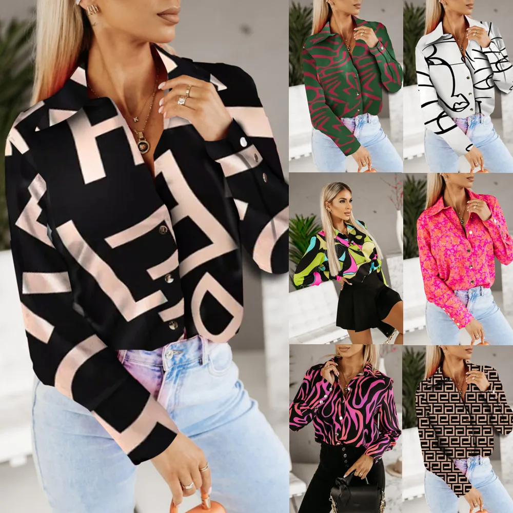 

Women Print Top Blouse Fashion Casual Office Turn-down Collar Long Sleeve Tops Shirt Spring Autumn Elegant Lady Shirts