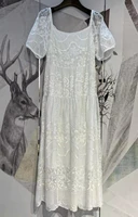 2022 summer hot sale white dress high quality ladies sexy square collar exquisite embroidery short sleeve large swing dress