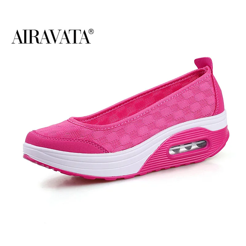 Women Wedge Shoes Chunky Sneakers Light Weight Loafers Leisure Slip-on Plateform Cushioned Shollow Shoes