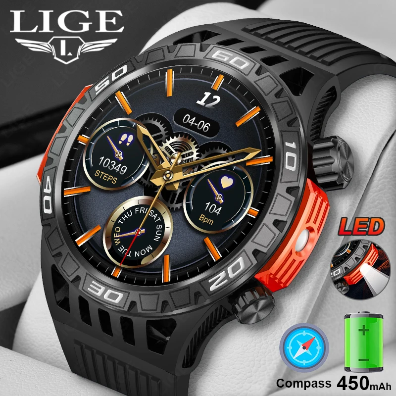 Смарт-часы LIGE мужские водонепроницаемые со светодиодной подсветкой 450 мА