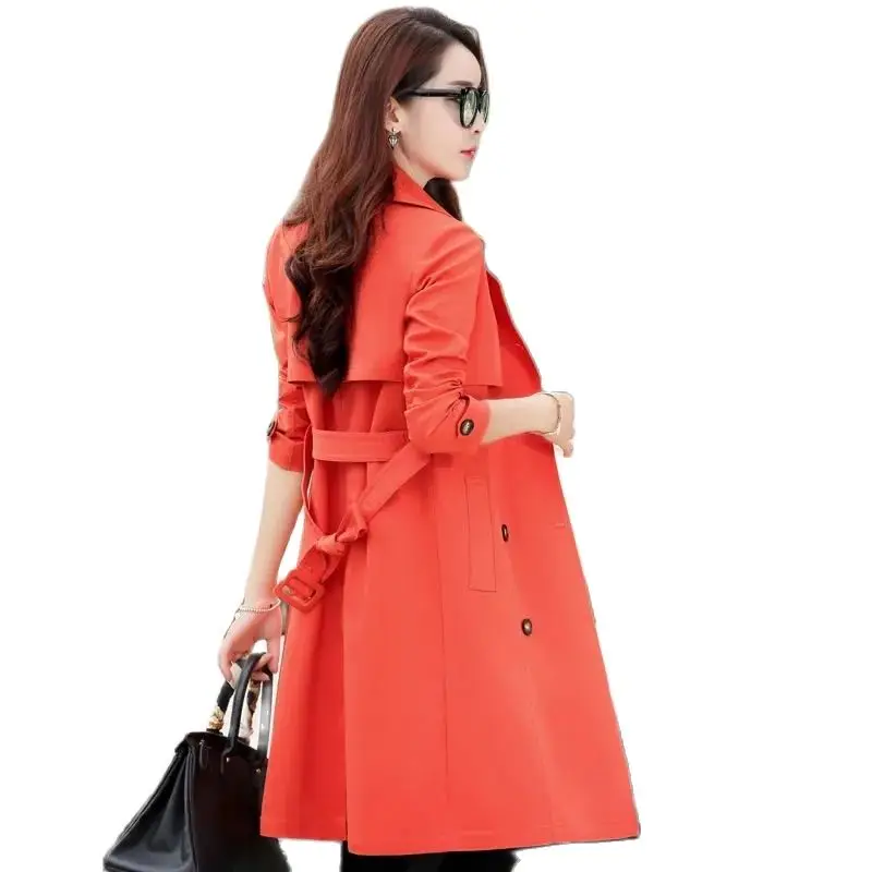 

2022 Windbreaker Jackets Women Mid-Length Spring Autumn New Trench Coat Jacket Double-Breasted Lace-Up Coats Female Overwear