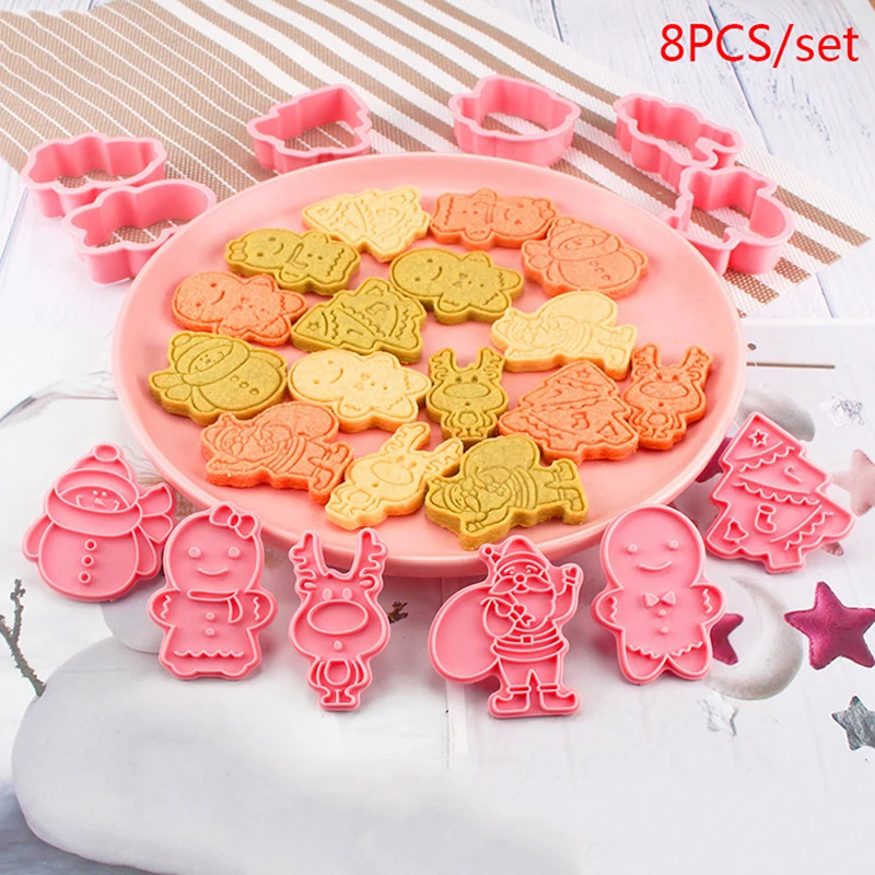 8 Pcs/Set DIY Cartoon Biscuit Mould Christmas Cookie Cutters ABS Plastic Baking Mould Cookie Tools Cake Decorating Tools