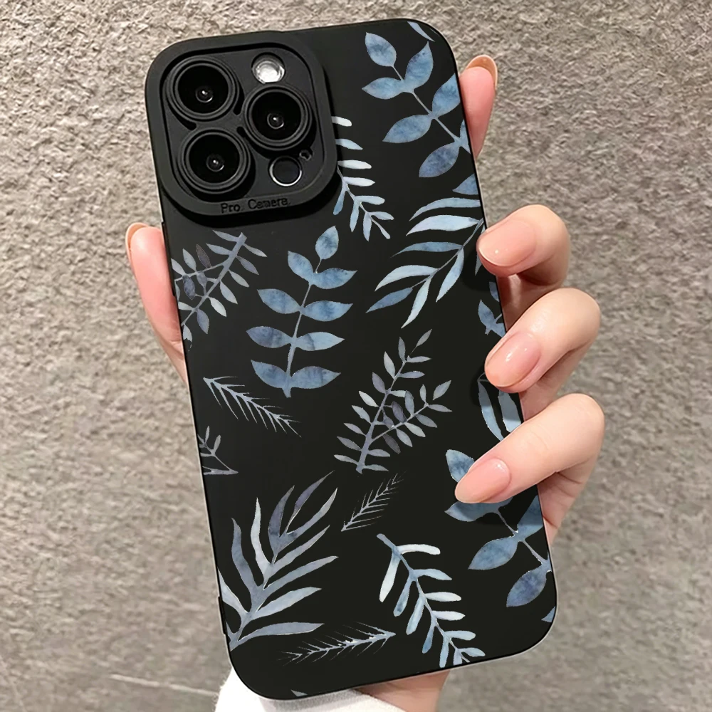 Фото Противоударный чехол-бампер с синими ветвями и листьями для iPhone 17, 16, 15, 14, 13, 12, 11 Pro Max, XS, XR, 7, 8 Plus №1