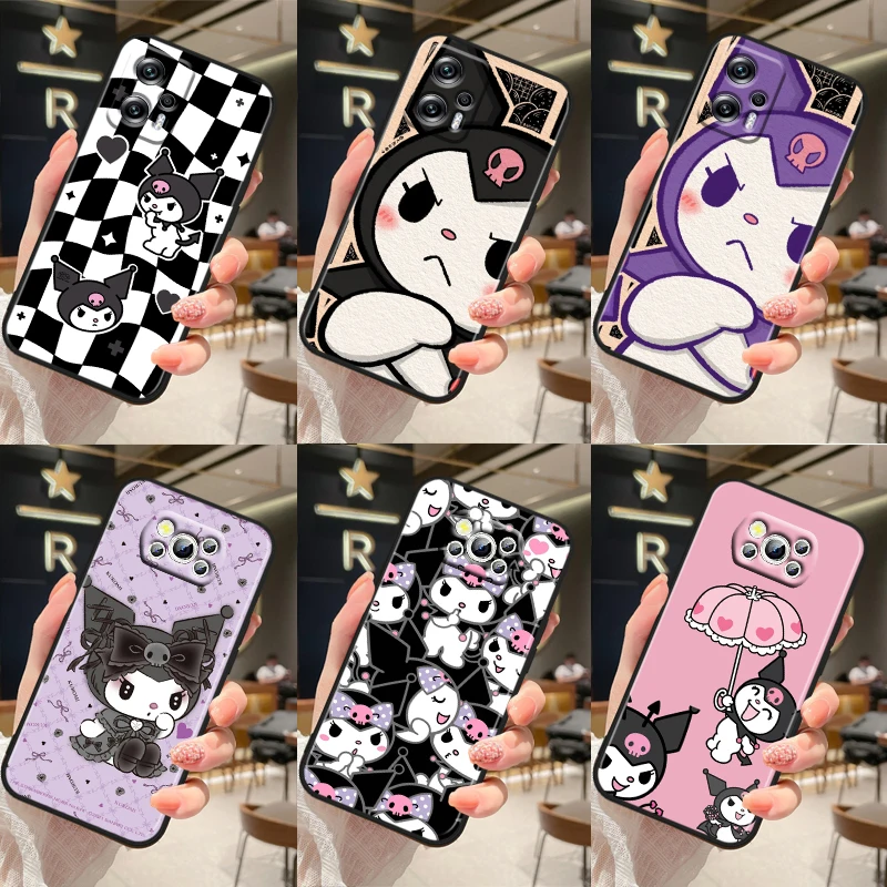 

Cute Kuromi Anime For Xiaomi Poco X5 C55 C50 M5 M4 X4 X3 F3 GT NFC M3 C3 M2 F2 F1 X2 Pro Silicone Black Phone Case Coque Capa