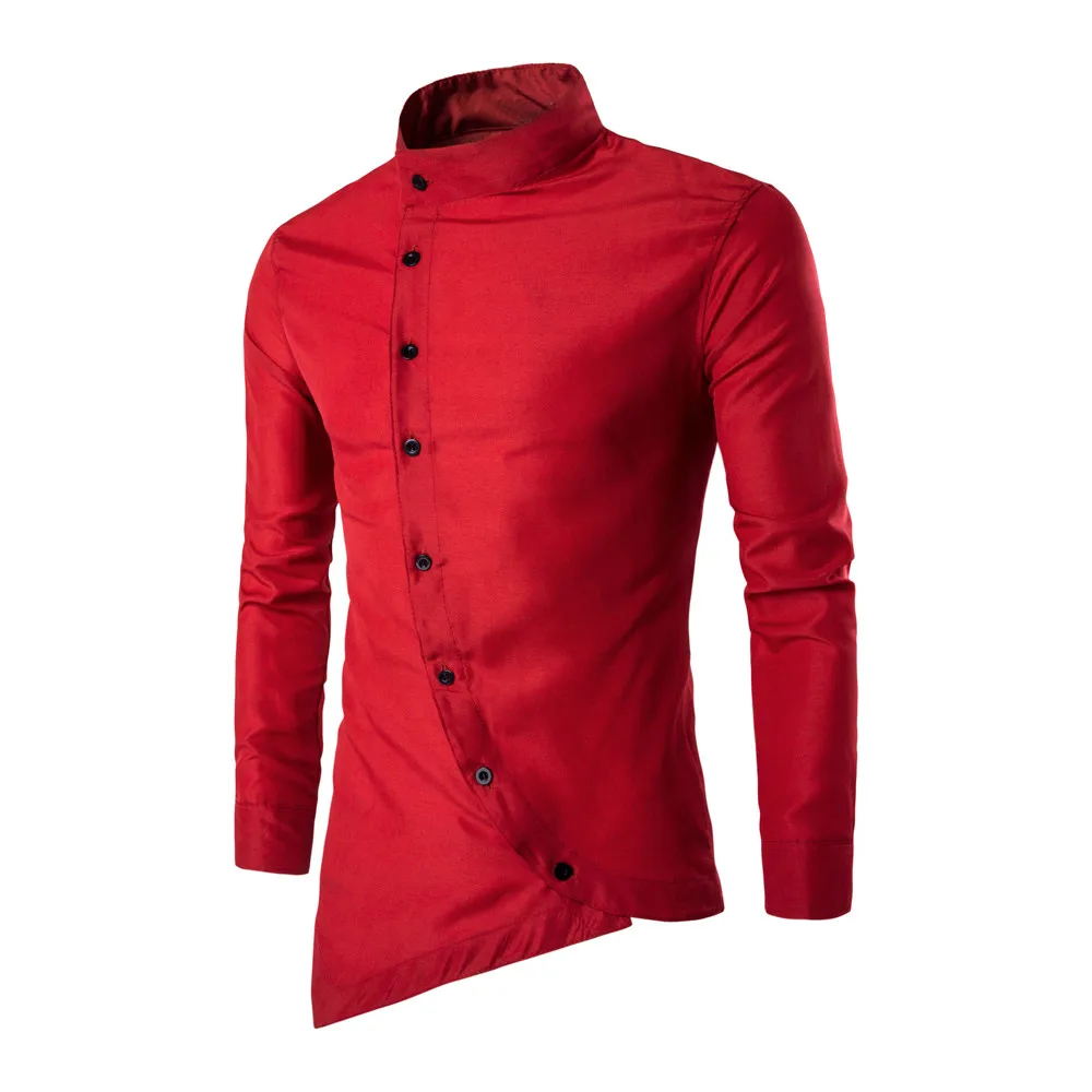 Mens Casual Irregular Silm Fit Long Sleeve Shirt Blouse Tops T-shirt Colorful Shirts Men