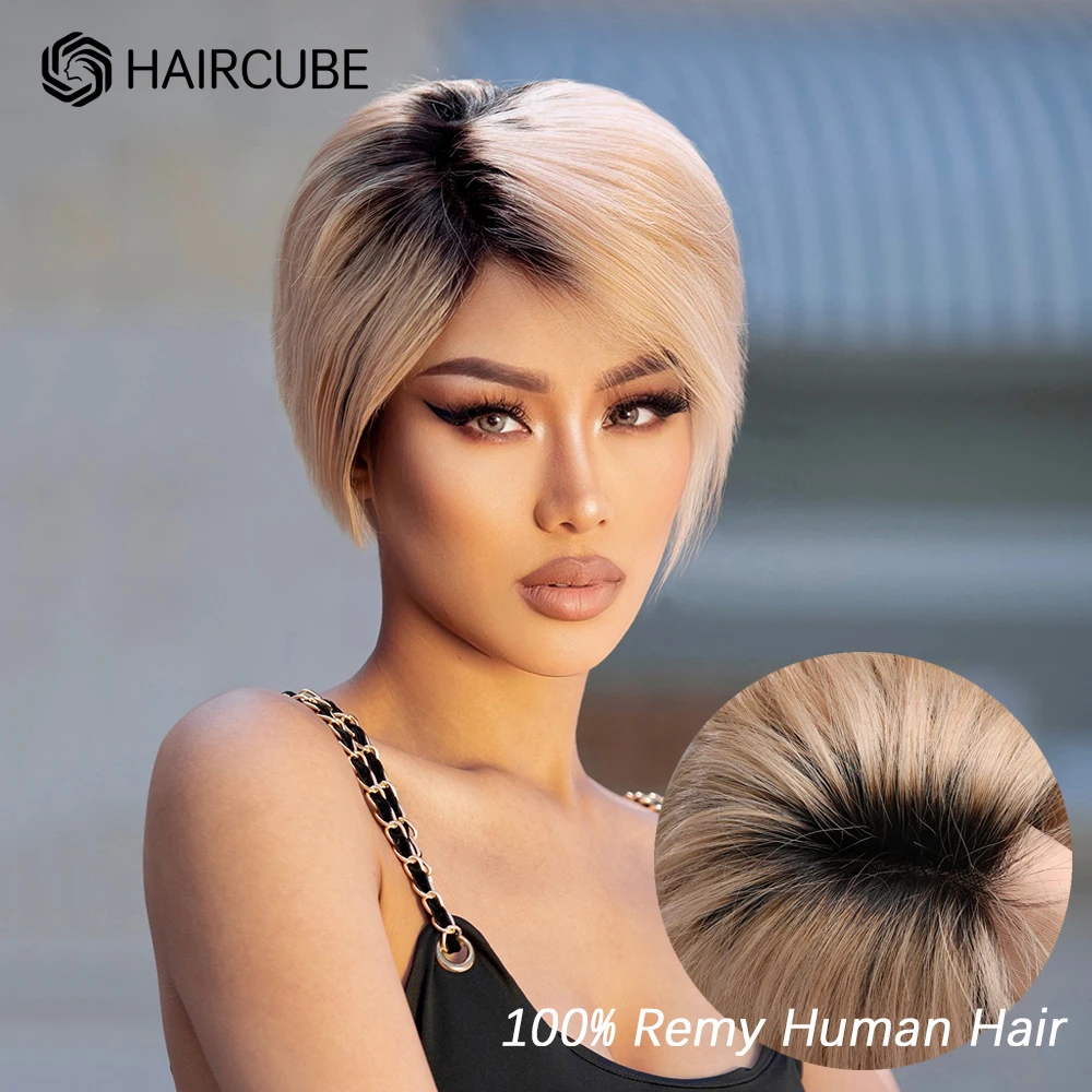 

Парик HAIRCUBE 13x 1 на сетке спереди с эффектом омбре, коричневые короткие волосы челки, парик с боковой частью, термостойкие волосы без поврежде...