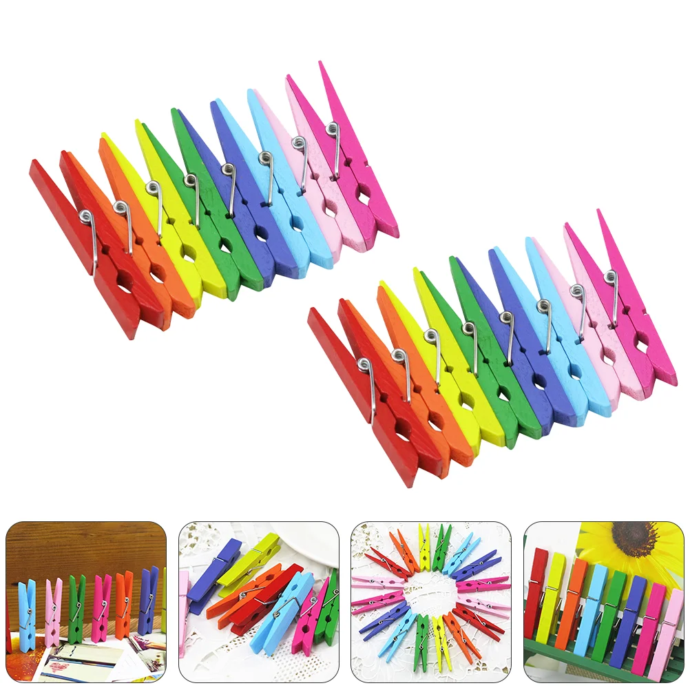 

50pcs Decorative Wood Clips Colorful Photo Clips Pretty Memo Note Clips