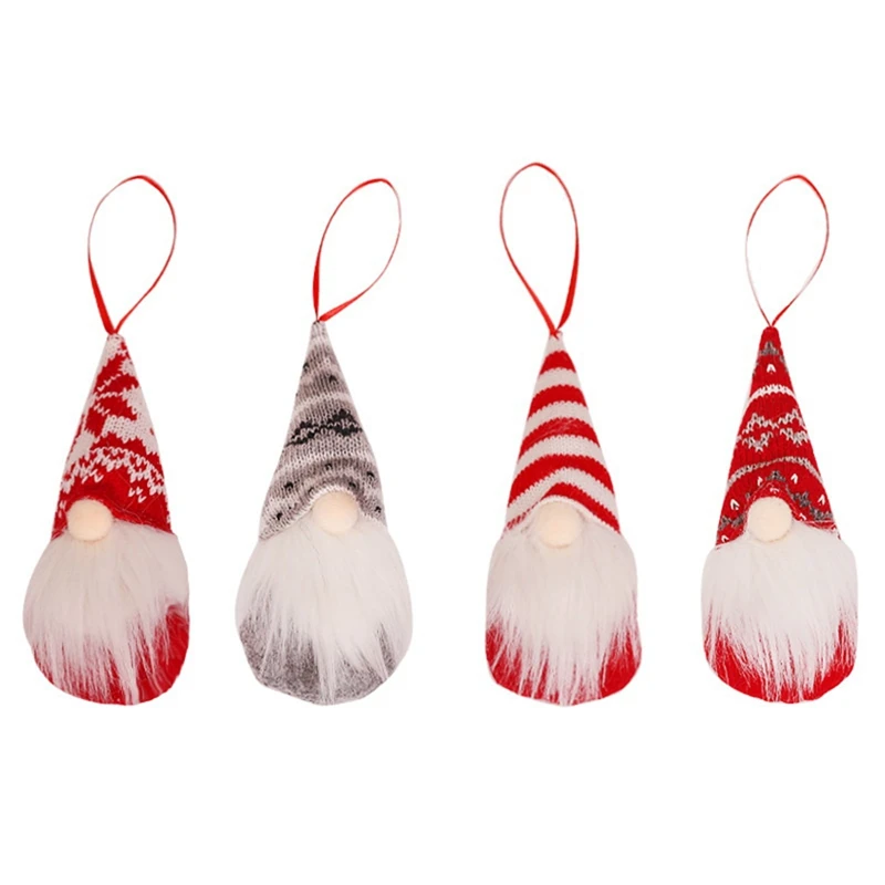 

4 PCS Christmas Knitted Woolen Faceless Doll Christmas Tree Pendant Christmas Plush Swedish Gnome Santa Doll Ornaments