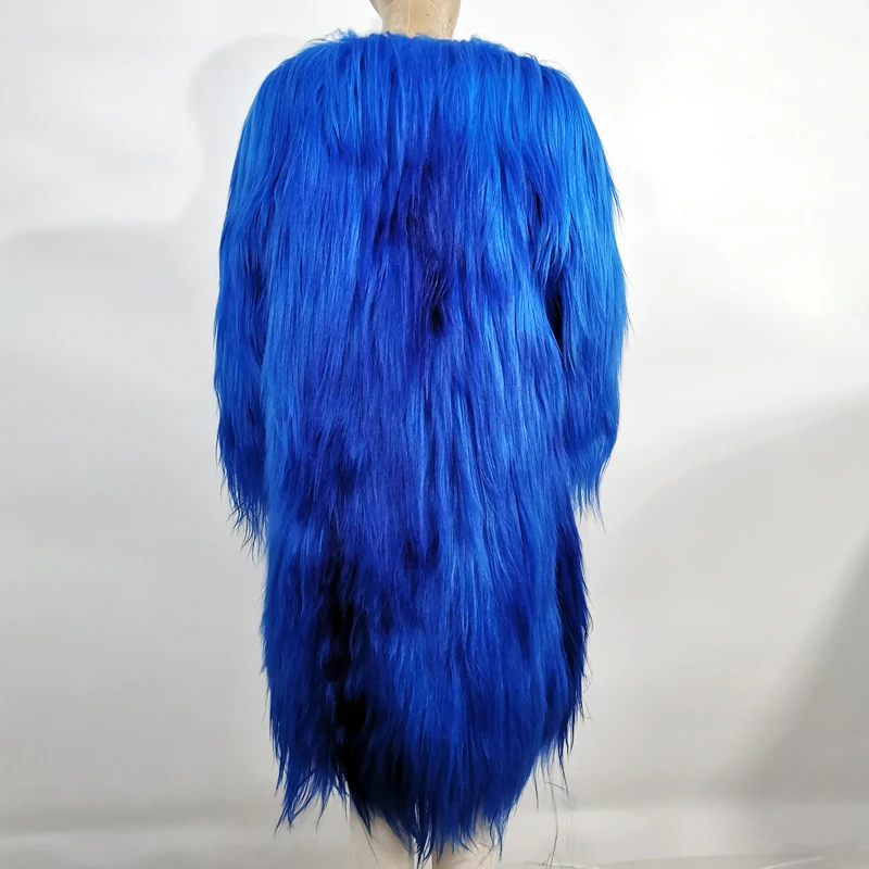 Low-priced clearance sale 90 cm length real sheepskin coat warm sexy fur coat model catwalk gold goatskin leather production