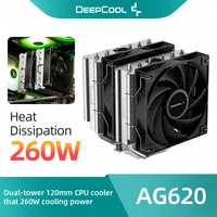 deepcool ag620 260w pwm cpu air cooler with single tower 1850rpm 12cm fan 5 heatpipe radiator chips cooling enfriador de cpu