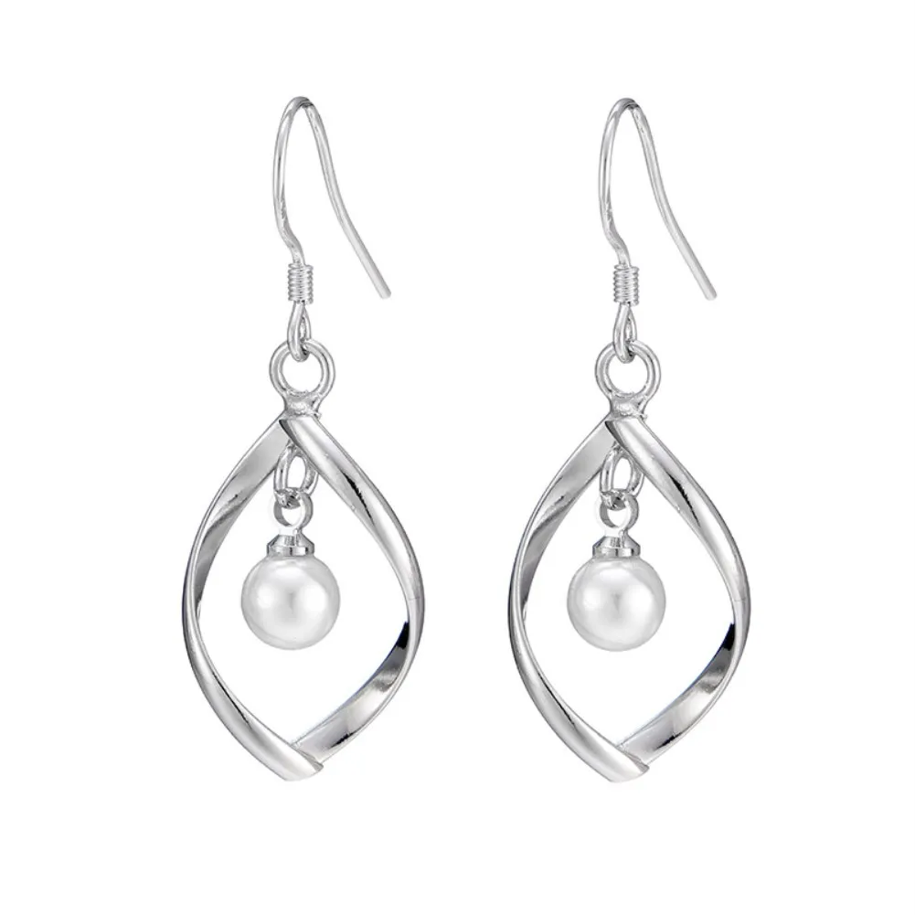 

Kissitty White Platinum Round Glass Pearl Brass Twisted Leaf Dangle Earrings For Women Hook Earrings Jewelry Finding Gift