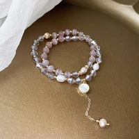 2pcsset classic fashion purple opal crystal charm bracelet woman luxury natural pearl shell stone cuff bracelet pendant jewelry