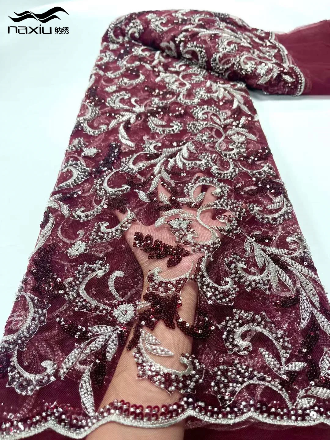 

Madison-Nigerian Кружевная ткань из бисера ручной работы, вышивка бисером блестками, африканская французская кружевная ткань, высококачественный материал, 2023 г.