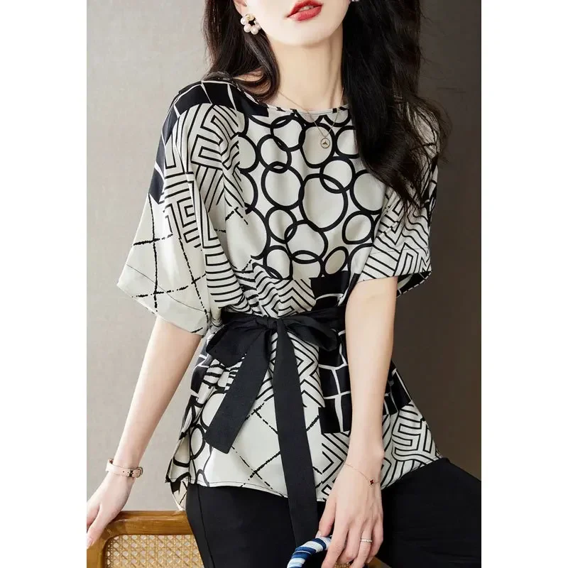 Лето 2024 новинка тонкий крой с рукавами летучая мышь свободный шифоновый топ