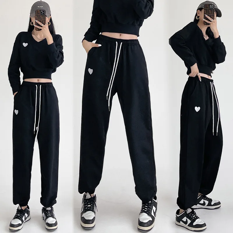 

Autumn Loose Women Sportswear Tracksuit Cotton Korean Style V-neck Sweatshirt+sweatpant Running Jogger Fitness Outfit Casual Set