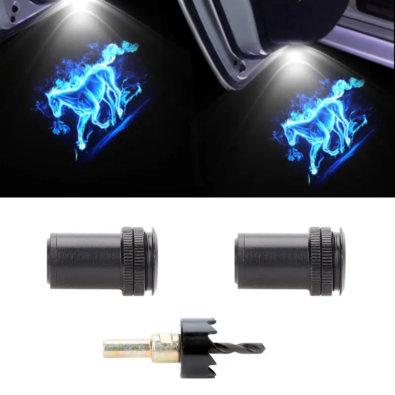 

2Pcs Car Lights Signal Decorative Lamp Interior Accessories For White/Blue/Red Horse Logo Universal HD 3D Led Door Projector
