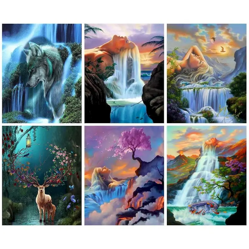 

GATYZTORY Frame Waterfall Women Landscape DIY Painting By Numbers Modern Picture Wall Art Decoration For Home Artwork 40X50