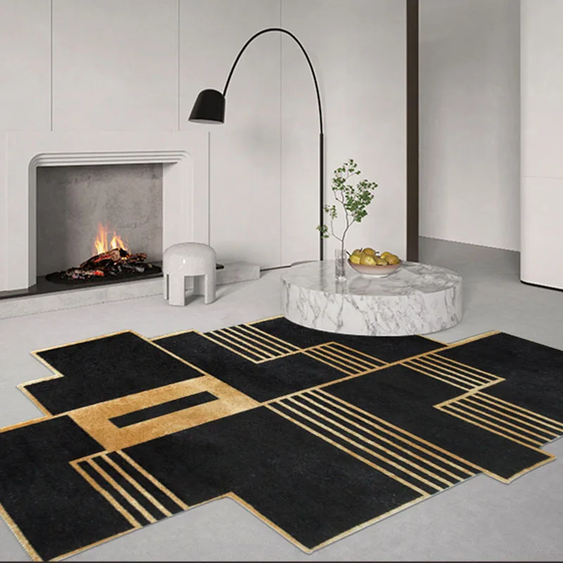 

Black And Gold Geometric Irregular Carpet For Living Room Large Area Rugs Bedroom Carpet Sofa Decor Mat Modern Home Decor Rug