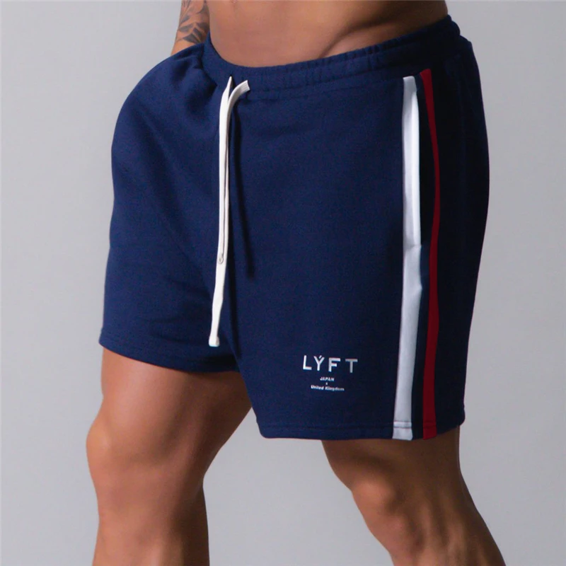 

2023 New Navy Striped Men's Gym Cotton Casual Shorts Running Jogging Sports Fitness Bodybuilding Men's Exercise Training Shorts