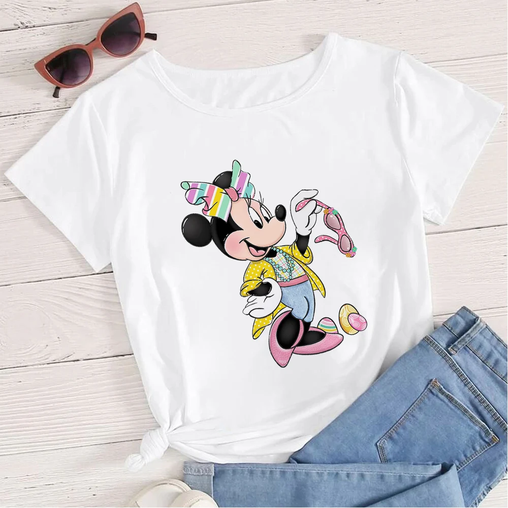 

Women's T-shirt Oversized Summer High Street Fashion Disney Minnie Mouse Clothes T Shirt European Harajuku Round Neck Lady Tees