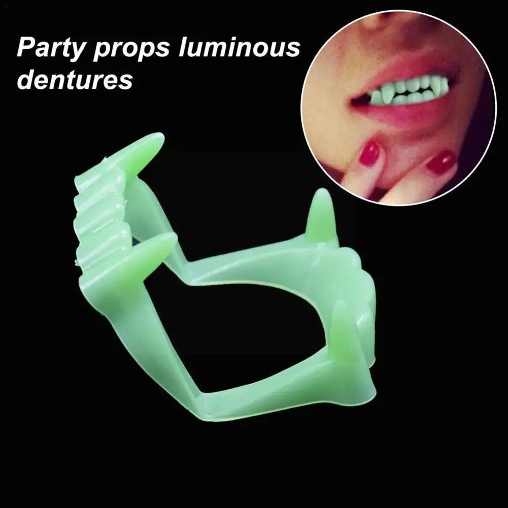 

Поддельные светящиеся протезы вампира на Хэллоуин, реквизит для платья, мрачный зомби жнец, зубы, тигровые подтяжки, косплей, ужас, поддельная игрушка M3T1