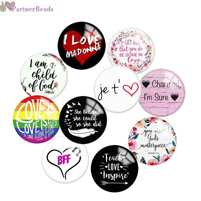 

Love Words Round Photo Glass Cabochon Demo Flat Back Making Findings 20mm Snap Button N4121