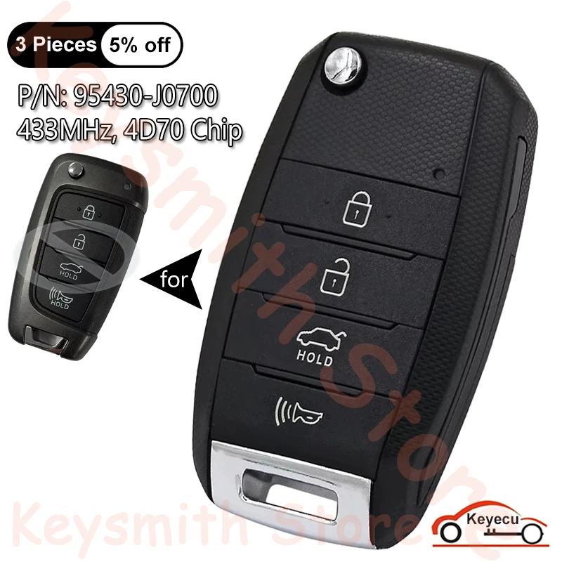 

KEYECU 4 кнопки 434 МГц 4D70 чип для Hyundai Accent 2018 2019 2020 автоматический обновленный откидной пульт дистанционного управления 95430-J0700 NYOSYEC4TX1707