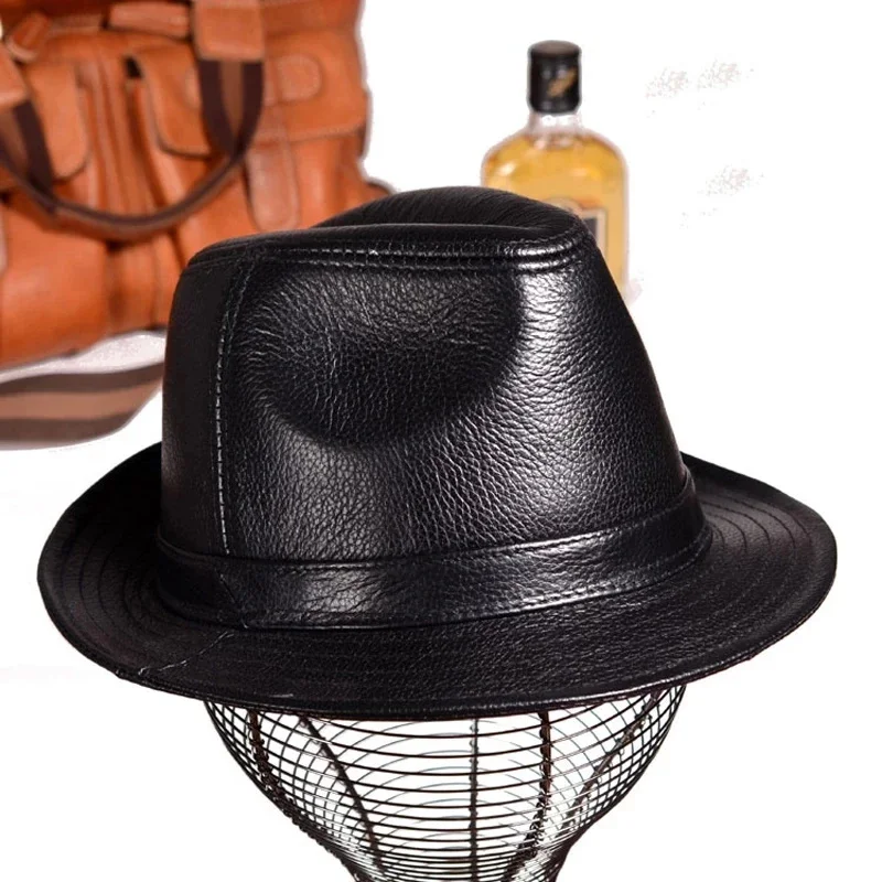 Мужские/женские шляпы из натуральной кожи с широкими полями 55-60 см