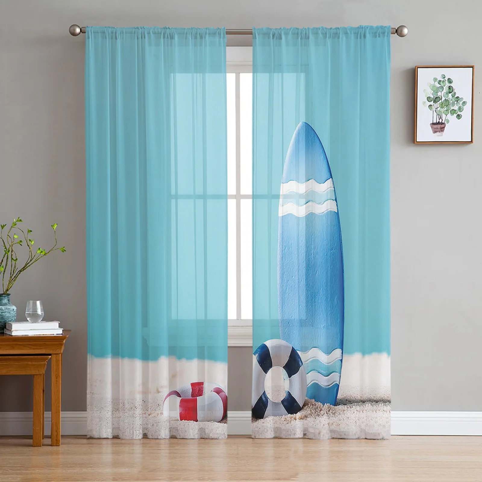 

Ярко-голубые шторы для серфинга, летние тюлевые прозрачные Занавески для гостиной, фотообои для спальни, занавески из вуали