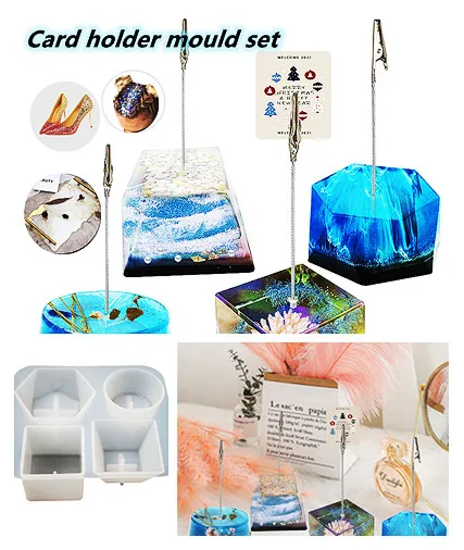 

2022 1PC DIY Crystal Epoxy Mold Creative Memo Clip Card Stand Message Clip Dining Table Set Jewelry Silicone container