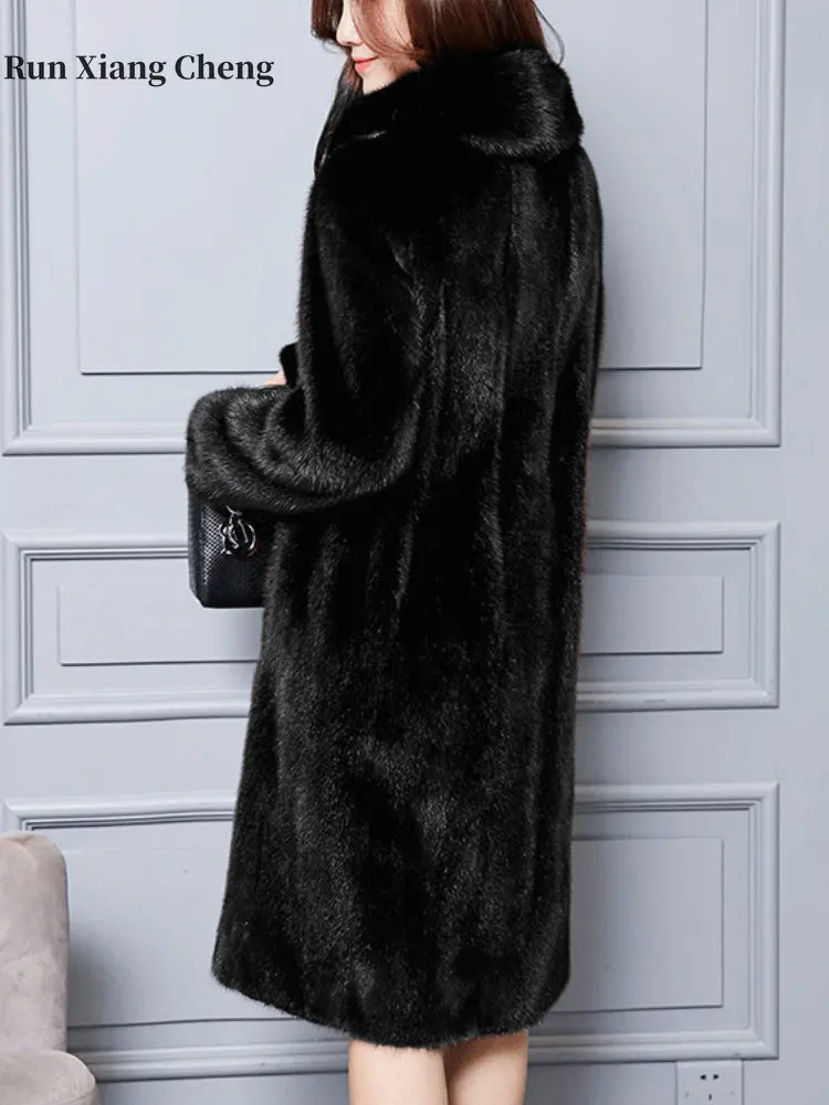 2023 Autumn Winter Fur Mink Coat Women Coat Lapel Whole Mink Long Artificial Fur Soft Elegant Jacket High Quality Fluffy Length images - 6