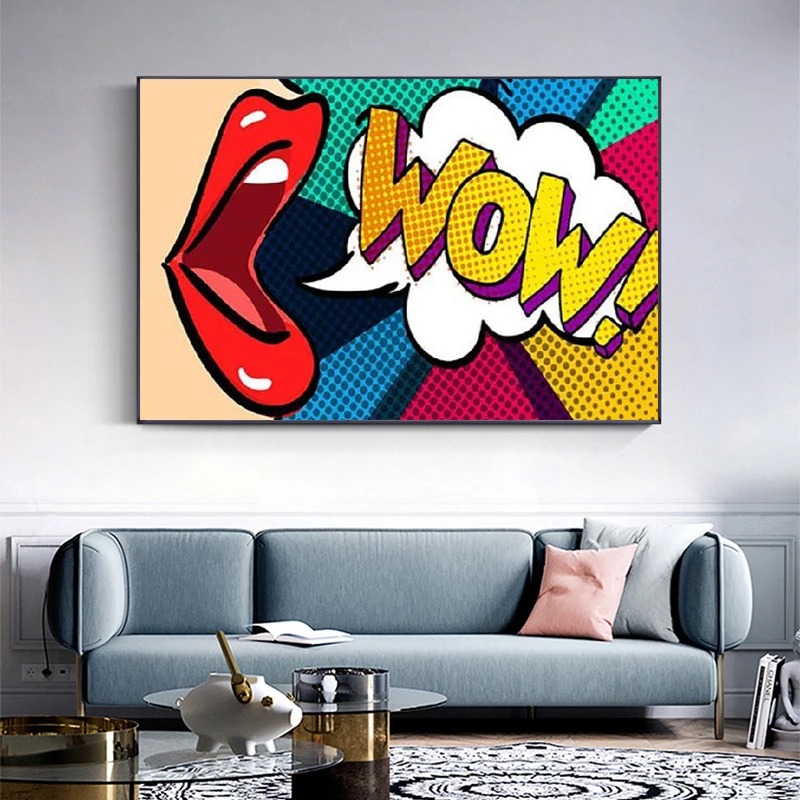

Pop Art Comic Style Woman Lip WOW Omg Shock Canvas Painting Posters HD Prints Modern Wall Art Pictures Living Room Home Decor