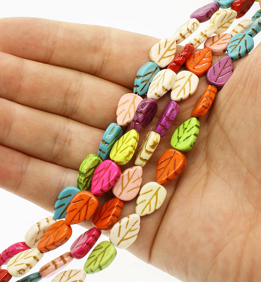 

Turquoise Leaf-shaped Synthesis Stone Necklace Bead Semi-precious Stone Leaves Loose Beads for Making Bracelet Jewelry Accessory