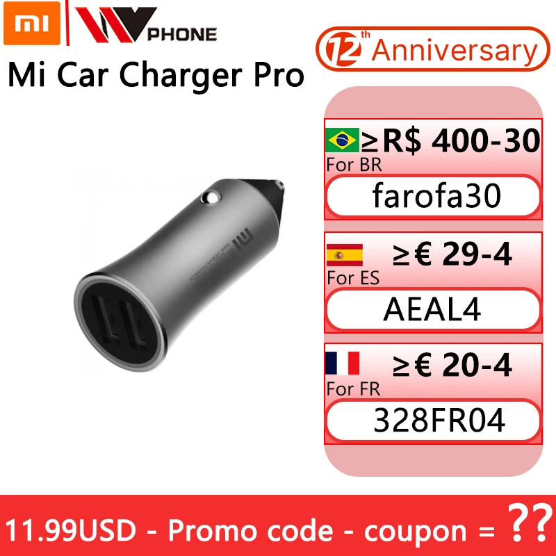 

Xiaomi Mi Car Charger Pro Universal 18W Mobile Phone Chargers Mi Car Accessories Supprt Dual USB QC 3.0 Quick Charge