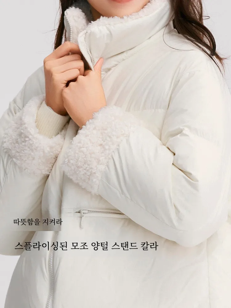 Женский пуховик с воротником-стойкой Senma однотонный свободного покроя из