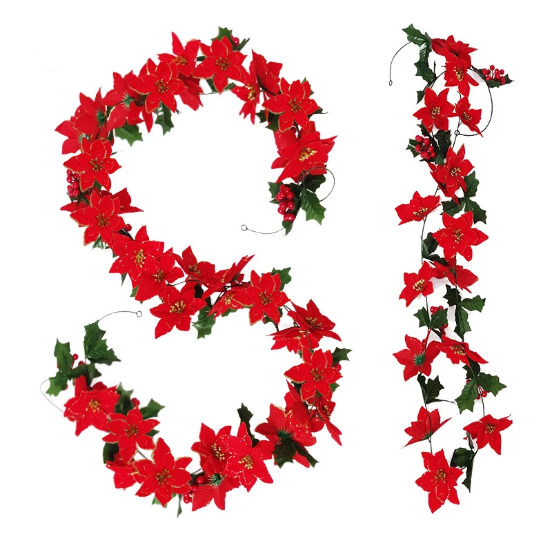

Red Berry Christmas Garland For Stairs Artificial Poinsettia Garland Christmas Berry Garland With Pine Cones Christmas Decoratio