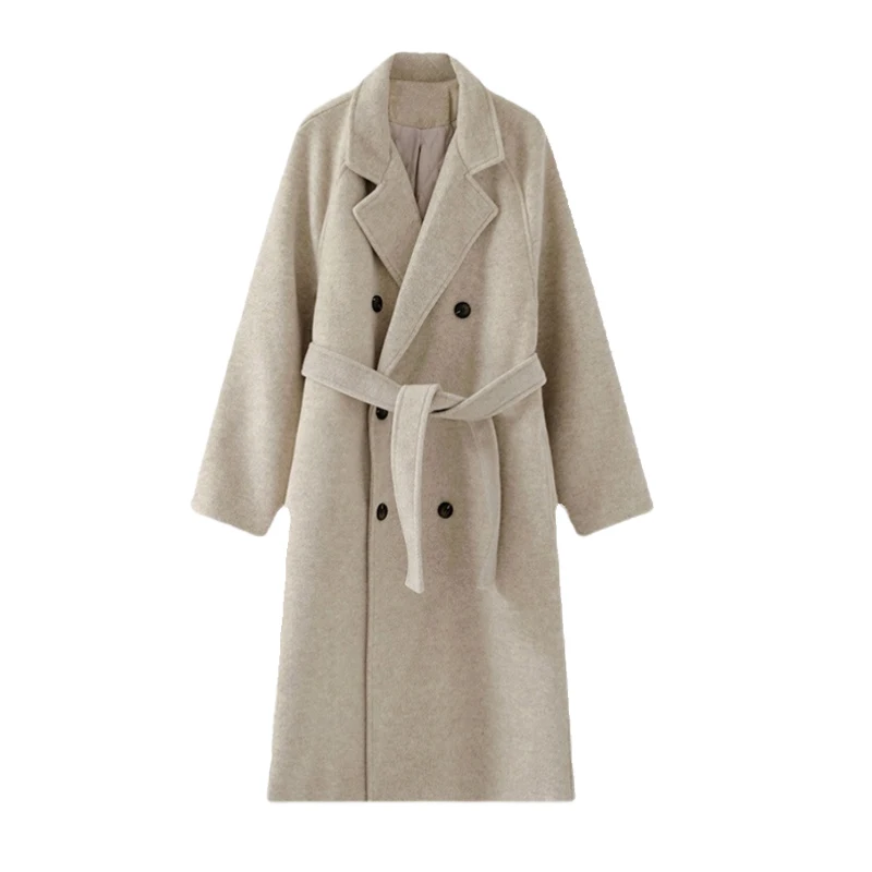 

2022 Spring Women Woolen Coat Turn Down Collar Drouble Brerasted Women Woolen Coat Femme Casaco Abrigo Streetwear
