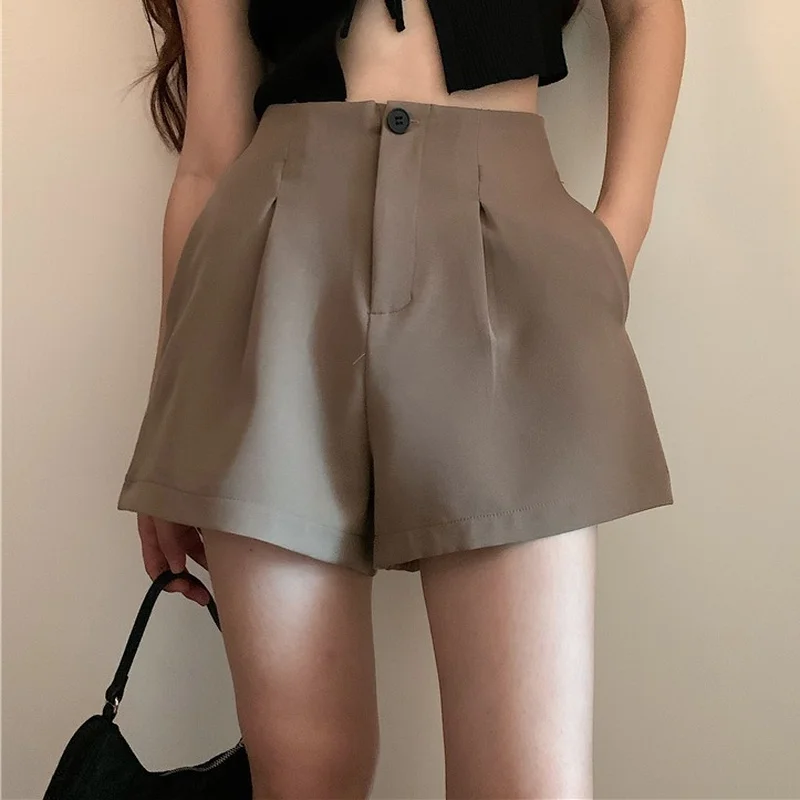 Women High-Waisted Shorts 2023 New Solid All-Match Button Fly Shorts Korean Fashion Summer Korean Loose Sexy A-Line Clothing
