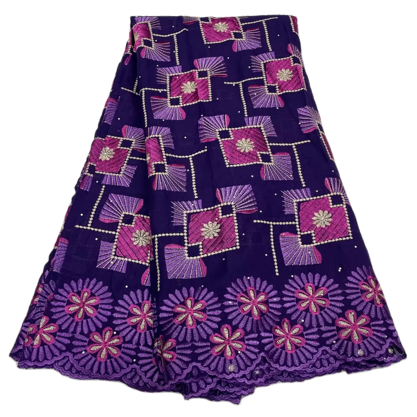 

Purple Swiss Voile Lace Fabric High Quality Embroidered African lace 2023 Latest Design For Wedding Dress 5 Yards