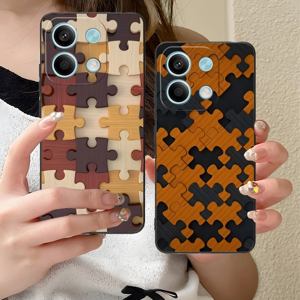 Чехол для мобильного телефона Puzzle Pretty Fashion Xiaomi Redmi Note 13 12 11 10 9 8 7 6 S A Pro Lite Plus 5G черный